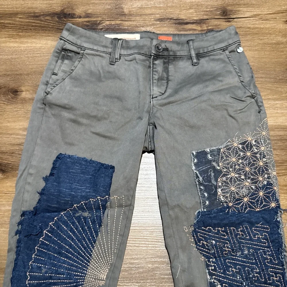 Pilcro Pants Womens 25 Petite 28" Hyphen Embroidered Patchwork Straight Leg Boho - Picture 2 of 13